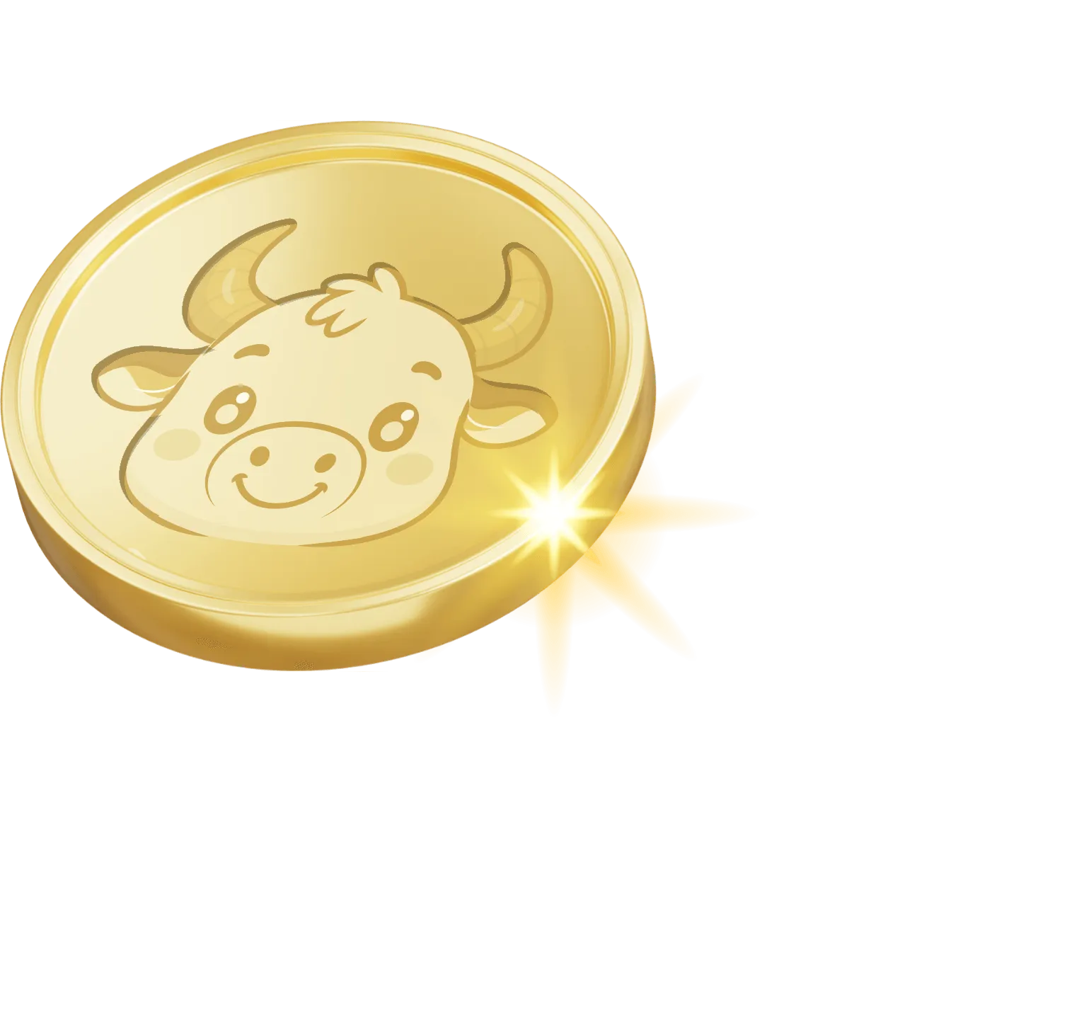 A gold coin with moonbull's face on it